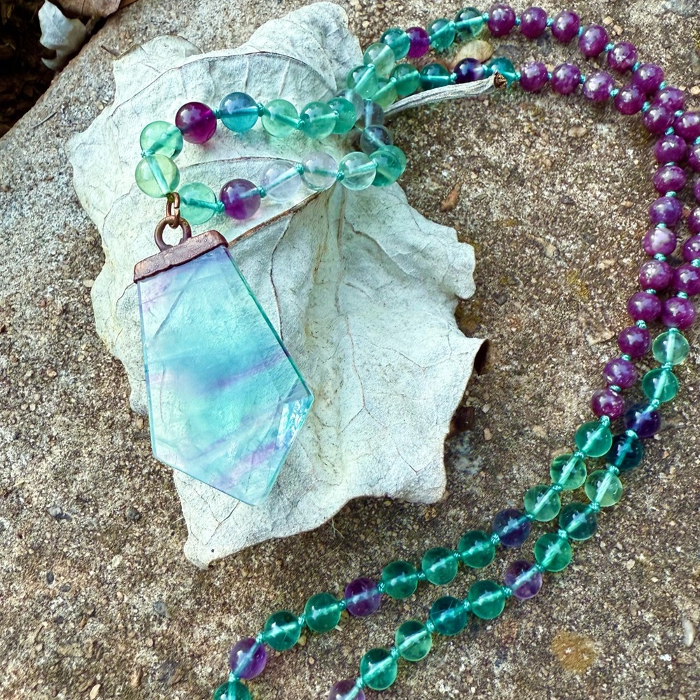 Rainbow Fluorite Beaded Necklace Mala